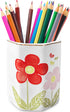 Pen Holder for Desk, Ceramic Makeup Brush Holder for Women,Gold 3D Engrave Retro Floral Flowers Design Love Hearts Pencil Holder Desktop Desk Orga...