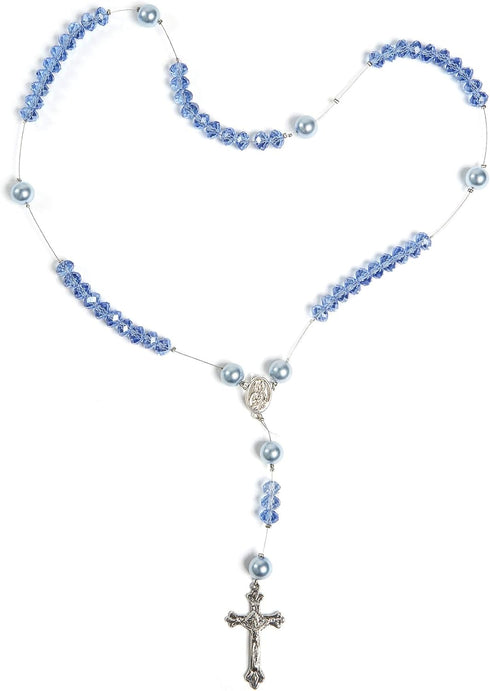Linpeng Sky Blue Glass Crystal Pearl Beads Rosary Jewerly Kit, Rosary Making Supplies, Gift for Beader, 1 Pack...