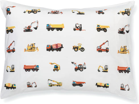 100% Cotton Toddler Pillowcase by ADDISON BELLE - Fits Both 13"x18" and 14"x19" Pillows - Soft, Durable & Breathable (Construction Trucks)...