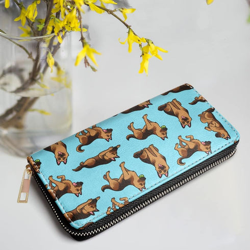 WIRESTER PU Leather Clutch Purse Card Holder Wallet, Zip Around Long Wallet for Women - German Shepherd Funny Playful Postures Light Blue...