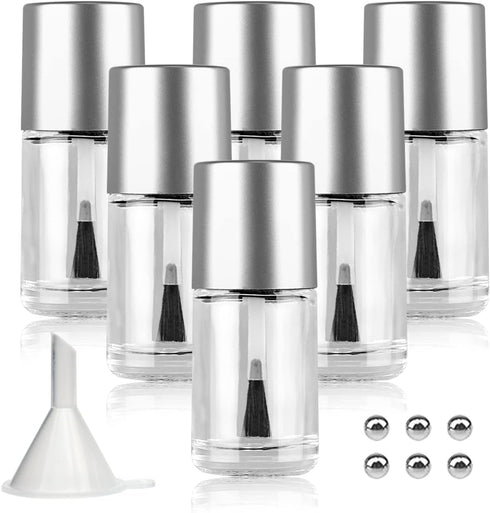 6PCS Empty Nail Polish Bottles with Brush, Empty Refillable DIY Glass Nail Polish Bottles with Funnel & Mixing Balls (15ML, Silver)...