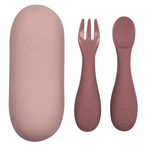 TUM TUM Baby Cutlery with Case, Baby Spoon & Fork Set, Baby Cutlery for Babies, First self Feeding Cutlery, Silicone Baby Spoon & Fork, 6 Months P...