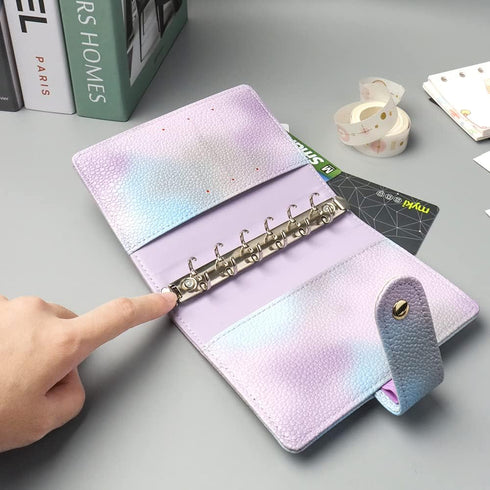 Purple PU Leather Budget Binder Cover, for A7 6-Ring Money Organizer Budgeting Refillable Loose Leaf Receipt Binder Notebook Bookmark Planner Book...