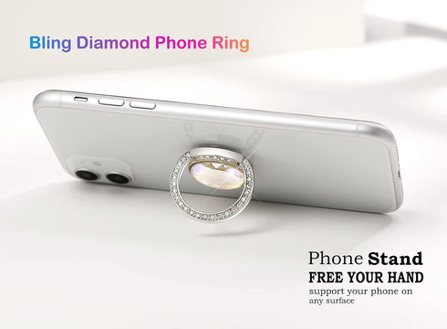 Glitter Bling Bling Phone Ring Holder,Sparkle Phone Ring Grip Artificial Stand with Flat Diamond,Flat Rhinestone Cell Finger Ring for Phones,Pad(S...