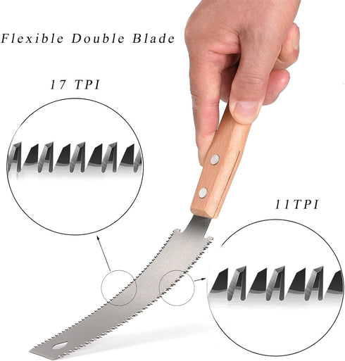 Small Woodworking Hand Saw, 6 inch Flexible Blade Double edge TPI 17/11 Pull Saw for Craft, Hobby, DIY, Non Slip Wood Handle Garden Trim Saw, Shar...