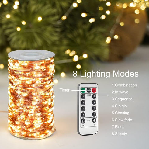 66Ft Plug in Fairy Lights Warm White Waterproof Outside Copper Wire String Lights with Remote 200 High-Bright LED for Garden, Porch, Patio, Christ...