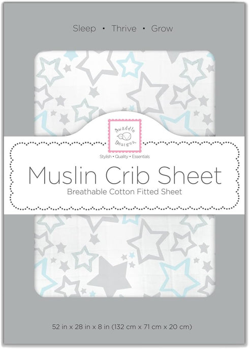 SwaddleDesigns Softest Cotton Muslin Fitted Crib Sheet/Toddler Sheet for Baby Boy & Girl, Blue & Sterling Starshine...