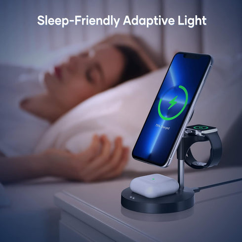 3 in 1 Wireless Charging Station (2023 Newest), Fast Mag-Safe Charger Stand with QC2.0 3.0 Adapter Compatible with iPhone 14,13,12 Pro Max/Pro/Min...