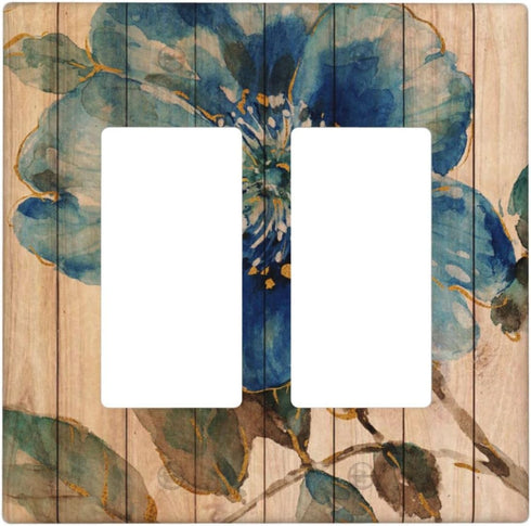Retro Flower 2 Gang Rocker Light Switch Plates Cover Art Decorative Electrical Outlet Cover Wall Plate for Kitchen Home Office Room Standard Size ...