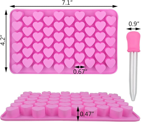 2 Pack Silicone Mini Hearts Molds with 2 Droppers Ice Cube Heart Mold Mini Hearts Shape Mould for Baking Silicone Molds for Chocolate Gummy Candy ...