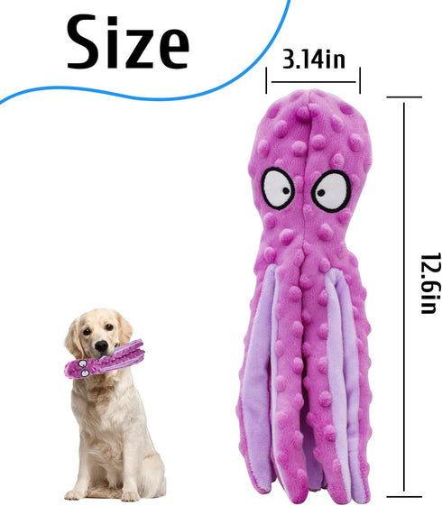 Squeak Dog Toy, 12.5In Plush Octopus Dog Toy with Crinkle Paper and Squeaky Inside, No Stuffing Dog Toys for Indoor Dog (purple)...