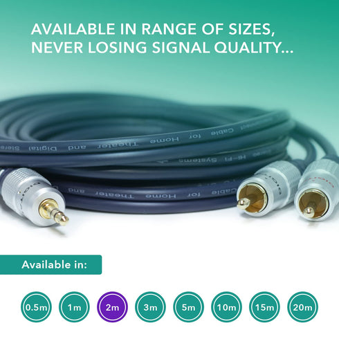 CableMountain 2X RCA to 3.5mm Audio Cable 6.6FT - Gold Plated Male-to-Male Phono to 3.5mm Jack | Stereo Y Splitter RCA Cables for Turntable, TV an...