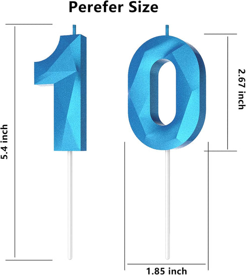 Number Birthday Candles(10 Candle Blue) 3D Diamond Shape Number Happy Birthday Cake Candles for Birthday Party Wedding Decoration Reunions Theme P...