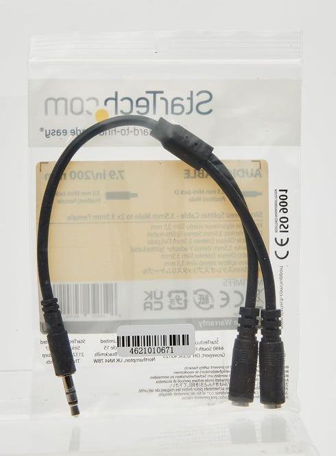 StarTech.com 3.5mm Audio Extension Cable - Slim Audio Splitter Y Cable and Headphone Extender - Male to 2x Female AUX Cable (MUY1MFFS)...