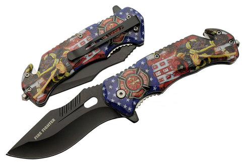 SZCO Supplies : 8”Firefighter Decal Liner Lock Assisted Open Tactical Rescue Professional Folding Knife, Red (300557-FF)...