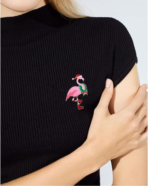 Christmas Flamingo Brooch Pin for Women Girls Fashion Enamel Pink Santa Animal Brooches Lapel Pins Cute Dress Accessories Holiday Xmas Party Jewel...