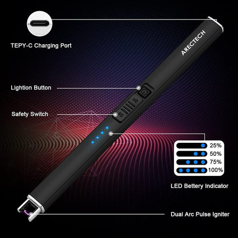 ARECTECH Electric Candle Lighter with Type-C Cable Birthday Gift for Man Women Wife Rechargeable Plasma Arc Lighters for Candle Camping Kitchen St...