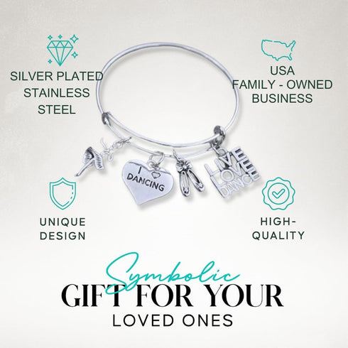 Infinity Collection Dance Charm Expandable Bangle Bracelet, Silver, I Love Dancing...