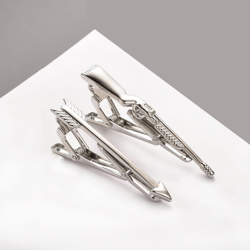 2Pcs Hunting Tie Clip Set for Men Unique Silver Gun Sword Arrow Tie Bar Personalized Fathers Day Birthday Jewelry Gift...