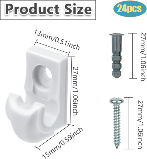 24 Pack White Down Wall Clip Closet Shelves Clips Wire Shelf Loop Clips Plastic Heavy Duty Wire Shelf Brackets Included Clips Screws and Expansion...