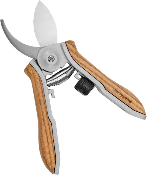 Berry&Bird Mini Pruning Shears for Gardening Curved Blades Hand Pruners with Wooden Handle Garden Scissors Snips Stainless Steel Trimming Small Cl...