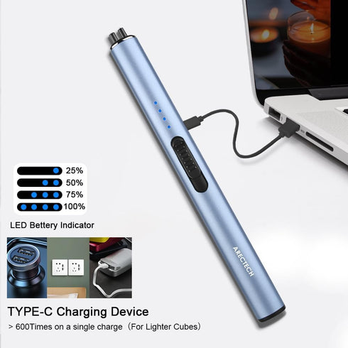 ARECTECH Electric Candle Lighter Rechargeable Lighter Arc Plasma Lighters for Candle Kitchen Camping Christmas Type-C Blue...