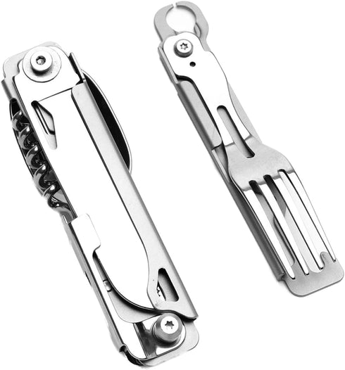 Camping Utensils - 4 In 1 Stainless Steel, Safety Locking Camping Accessories with Durable Sheath - Compact Multi Tool For Camping With Knive, Spo...