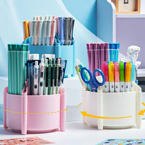 M&G 360 Degree Rotating Pen Holder for Desk Organizer, 4 Compartments Desktop Pencil Holder, Desk organizers and Accessories Storage Stationery Su...