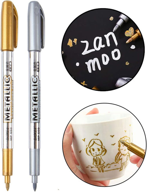 MYARTOOL Metallic Marker Pens, Gold and Silver Metallic Permanent Markers for Artist Illustration, Crafts, Gift Card Making, Scrapbooking, Fabric,...