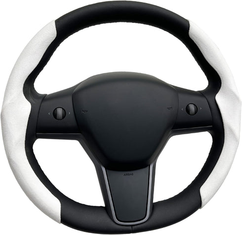 for Tesla Steering Wheel Cover Fluffy Wheel Cover for Model 3/Y Suede Steering Wheel Wrap Protector Comfortable Grip for Tesla White Accessories f...