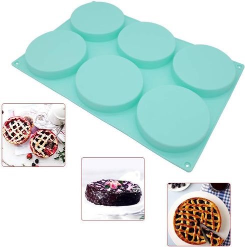 6-Cavity Large Cake Molds Silicone Round Disc Resin Coaster Mold Non-Stick Baking Molds, Mousse Cake Pan, French Dessert, Candy, Soap (Green)...
