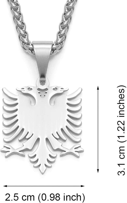 N/J Albanian Eagle Pendant Necklace Polished Stainless Steel Jewelry Ethnic Style Women Men...