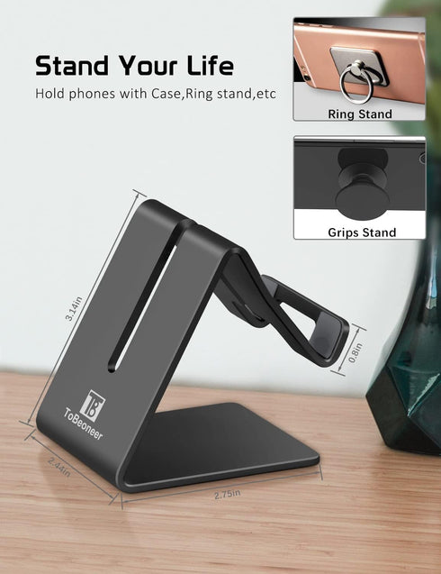 Phone Stand, Aluminum Phone Holder for iPhone 16 15 14 13 12 11 X 8 7 6 Plus 5, Tablet, Samsung, Huawei, Suitable for All Smartphones, Adding a To...