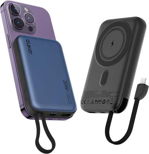 Portable Charger, 10000mAh 20W PD Fast Charging High-Capacity External Wireless Magnetic Power Bank, USB-C/A in&Out Battery Pack for iPhone 14/13/...