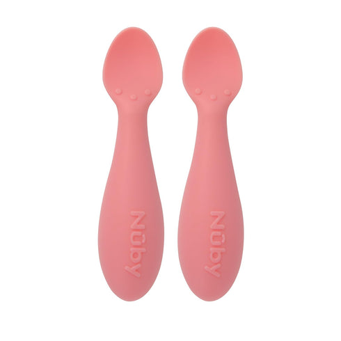 Nuby Silicone Mini Spoons - (2-Pack) Baby-Led Weaning Spoons for Babies - 4+ Months - Pink...