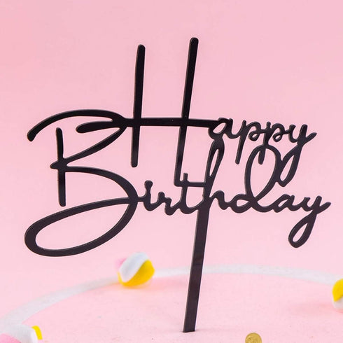 Happy Birthday Cake Topper for Birthday Party Decorations (Black Acrylic)...
