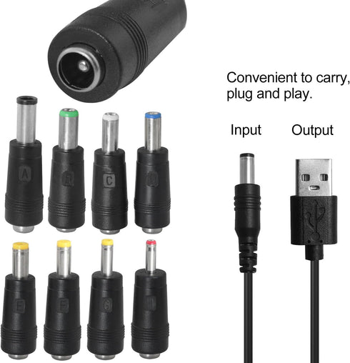 11PCS USB to DC Power Cable with 8 Plug Connectors 5.5x2.1 Multi Function DC Interchangeable Plug 5V Compatible with Cameras Tablets Phones Power ...
