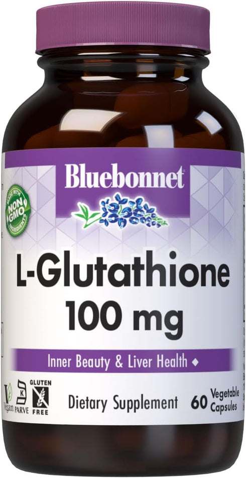 Bluebonnet L-Glutathione 100 mg Vitamin Capsules, 60 Count, White...