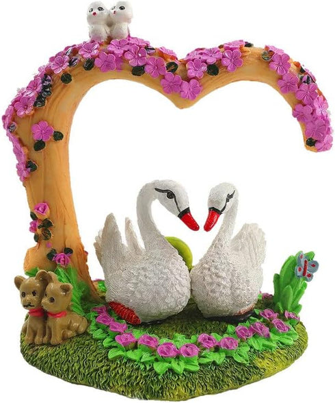 Aquarium Ornaments -Resin Heart Shaped Swan Aquarium Supplies for Theme Decorations Fish Tank Aquatic Plants Accessories...