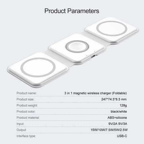 Wireless Charging Station: 3 in 1 Foldable Charging Station for iPhone, Wireless Charger for iPhone 15, 14, 13 Pro Max, Apple Watch & AirPods, Whi...