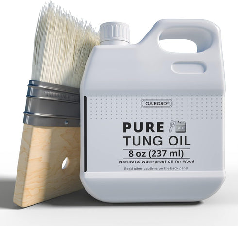 8 OZ Pure Tung Oil for Wood Finishing with Wood Brush, Waterproof Wood Sealer Indoor and Outdoor, 100% Pure Natural Tung Oil for Unfinished Bare W...