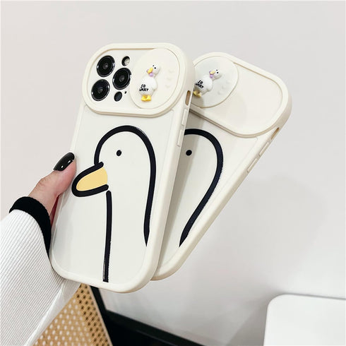 3D Cartoon Duck Slide Camera Protector Soft Phone Case Compatible with iPhone Case (White,iPhone 11 Pro Max)...
