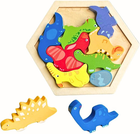 Wooden Dinosaur Puzzles for Toddlers Educational Learning Toy for 3 4 5+Year Old Boys Girls Shape Pattern Block Puzzles...