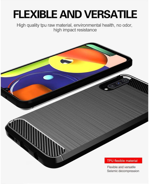 Compatible with Samsung Galaxy A50 Carbon Fiber Soft TPU Brushed Line Basic Phone Back Case Cover (Black)...