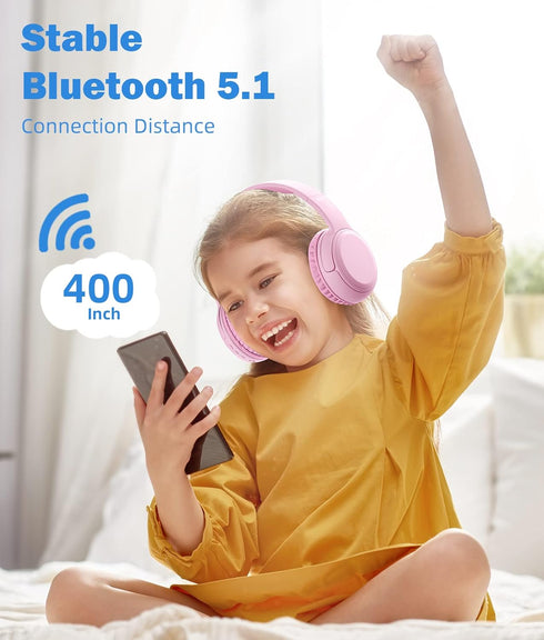 Kids Headphones, Over-Ear Headphones Bluetooth Wireless Kids with Mic, 85/93dB Volume Limited, Stereo Sound, Wired Inline AUX Cord Headphones for ...