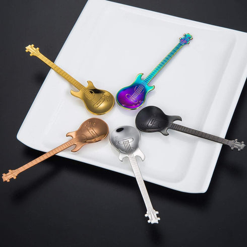 Guitar Spoon Set Stainless Steel Coffee Spoon - Demitasse Espresso Spoons 5pcs Solike...