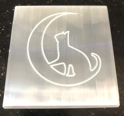 crystalmiracle Selenite 3 Inches Square Etched Charging Reiki Plate Crystal Healing Feng Shui gemstone Gift Positive Energy Peace Meditation Welln...