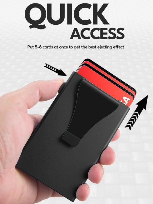 Pop Up Stealth Wallet with Money Clip - RFID Blocking Minimalist Wallet for Men, Aluminum Metal Wallet Slim Mens Wallet for Everyday Use and Trave...