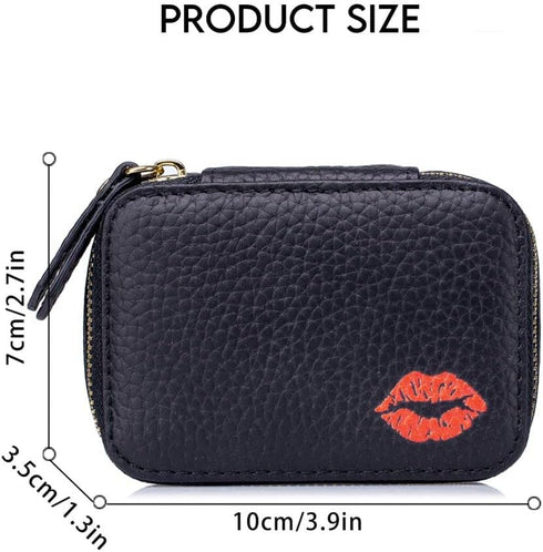 Leather Cometic Bag for Women Mini Travel Lipstick Makeup Bag Organizer with Mirror (Green)...