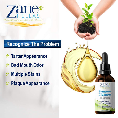 Zane Hellas Denture Cleaner. Oregano Oil Power. Ideal for Dentures, Retainers, Braces, Mouth Guards. Helps Remove Plaque, Tartar, Stains and Bad O...
